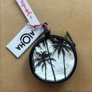 ALOHA Collection Key and Card Holder in Black and White with Tropical Design